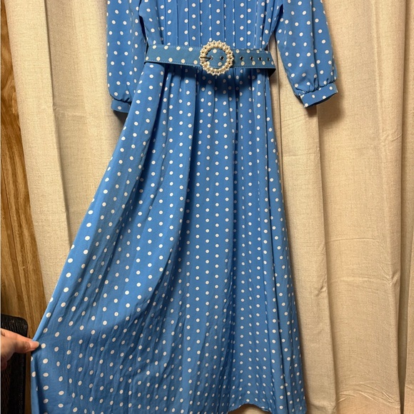 SHEIN Blue Polka Dot Dress with Belt - Picture 2 of 9